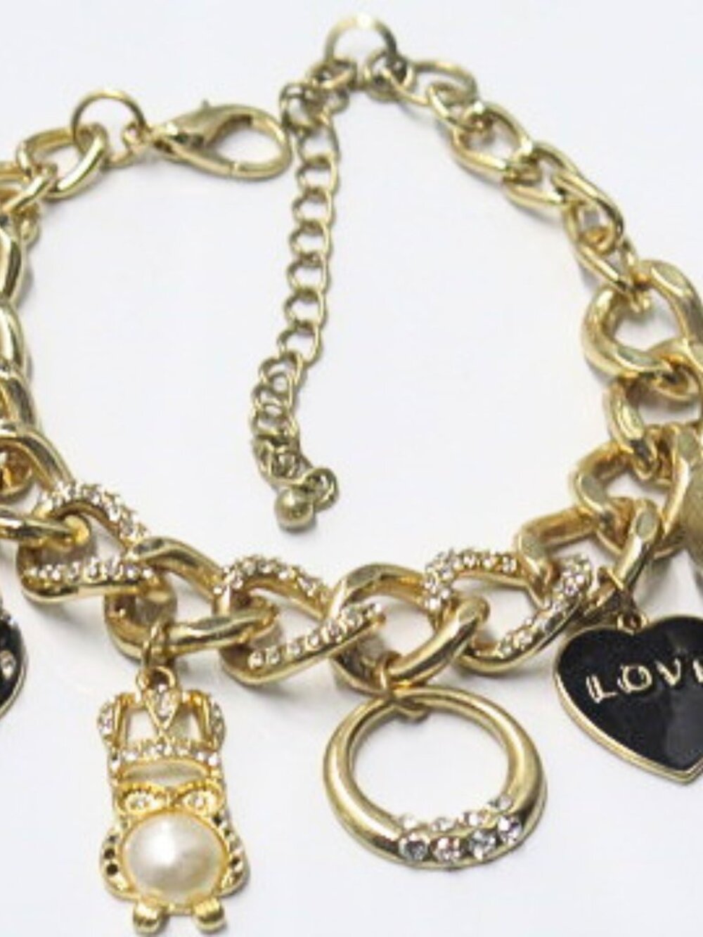 Gold Tone Ladybug & Owl Charm Bracelet